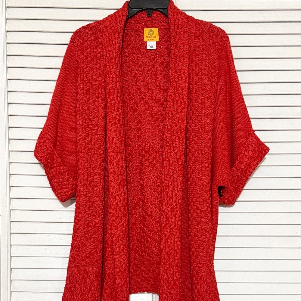 Ruby Rd. Open-Front Red Knit Cardigan